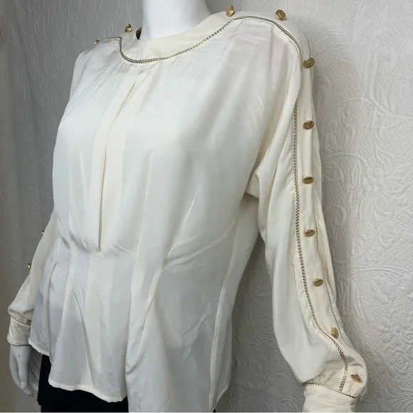 Lillie Rubin x Adrianna Papell Silk VTG Gold Trim Sleeve Button Blouse - Picture 3 of 14